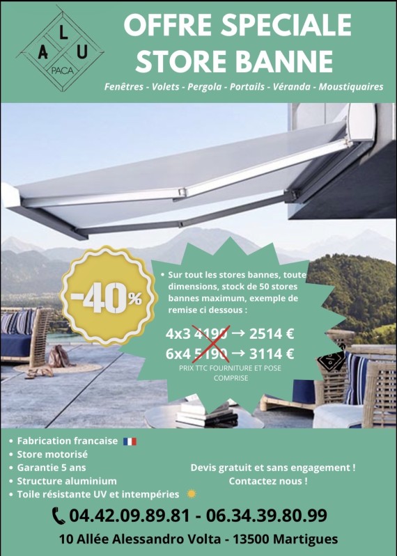 OFFRE PROMOTIONNELLE -40% sur votre store banne sur mesure 